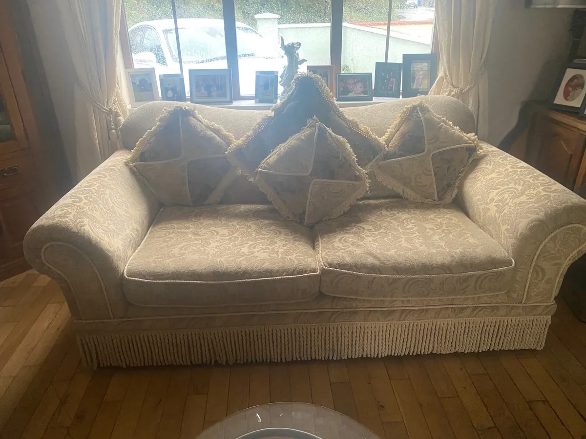 English Victorian Damask fringed suite - Image 2