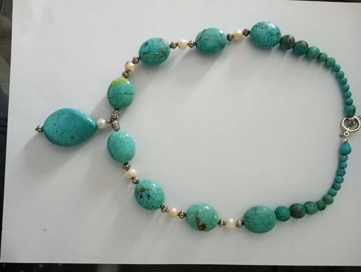 Necklace -Turquoise- Mexican with sea pearls - Image 1