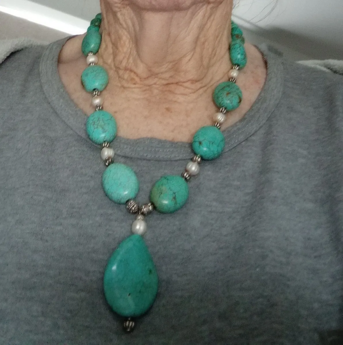 Necklace -Turquoise- Mexican with sea pearls - Image 2
