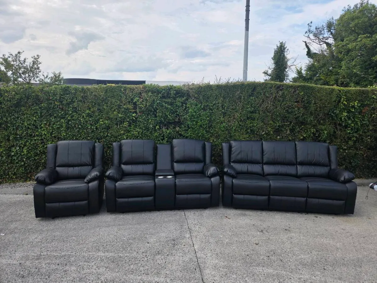 New Larson Leather Sofa Sets Black & Grey Leather - Image 1