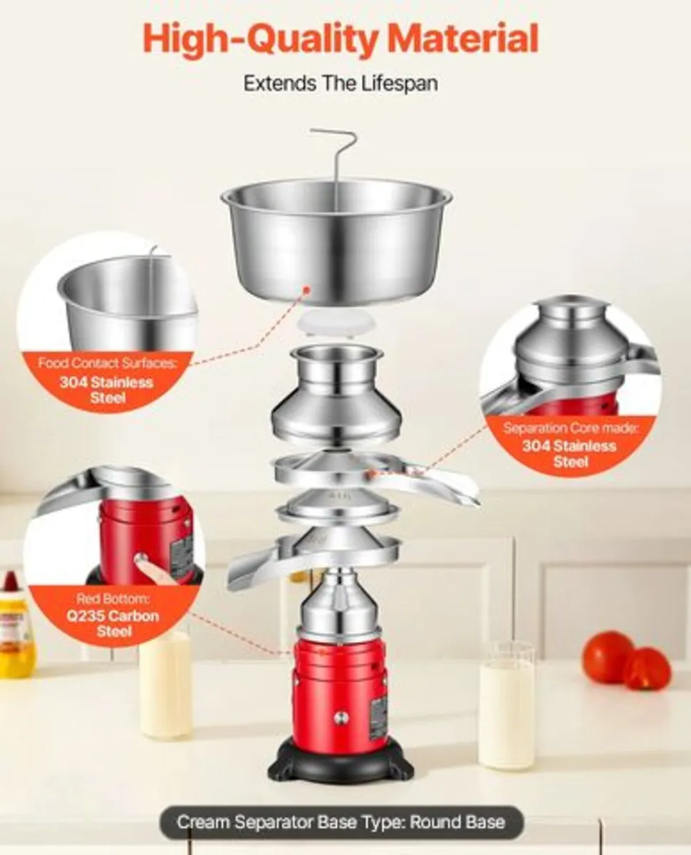 Electric Milk Cream Separator,60L/H Output 10500R - Image 3