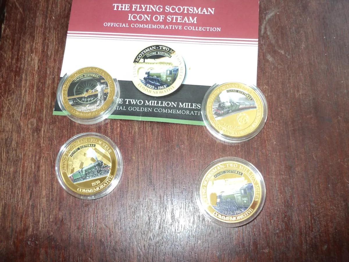 4 Gold plated Great Scotsman locomotive coins - Image 1