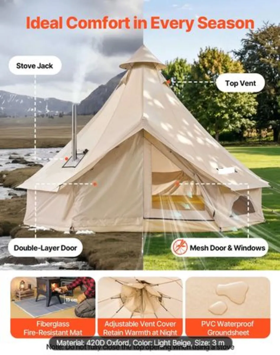 Oxford Bell Tent, 4 Seasons 3 m Yurt Tent for Camp - Image 4
