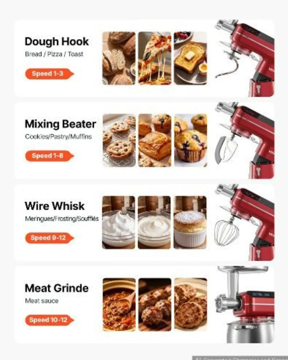 7L 2-in-1 Tilt Head Stand Mixer 1000W - Image 2