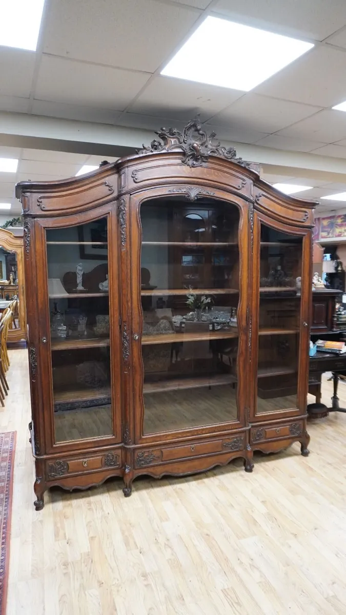 Antique French Carved Oak Library Bookcase/Armoire - Image 2