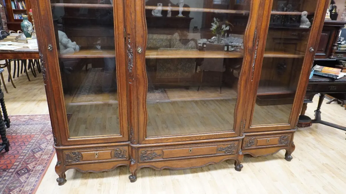 Antique French Carved Oak Library Bookcase/Armoire - Image 4