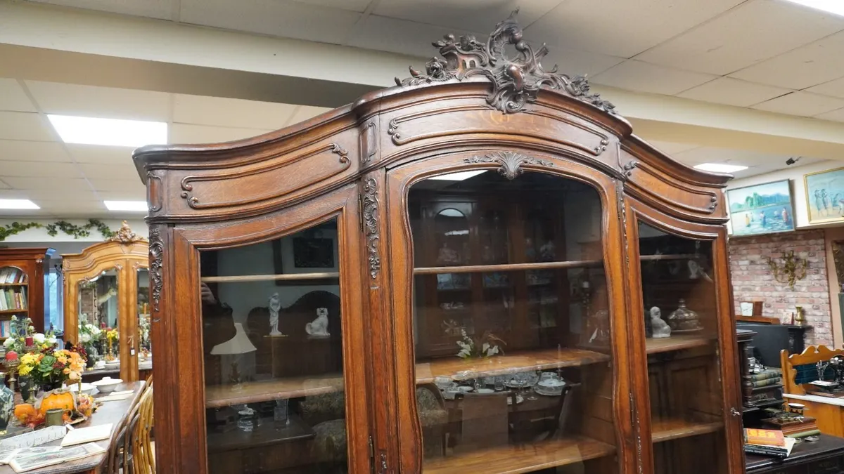 Antique French Carved Oak Library Bookcase/Armoire - Image 3