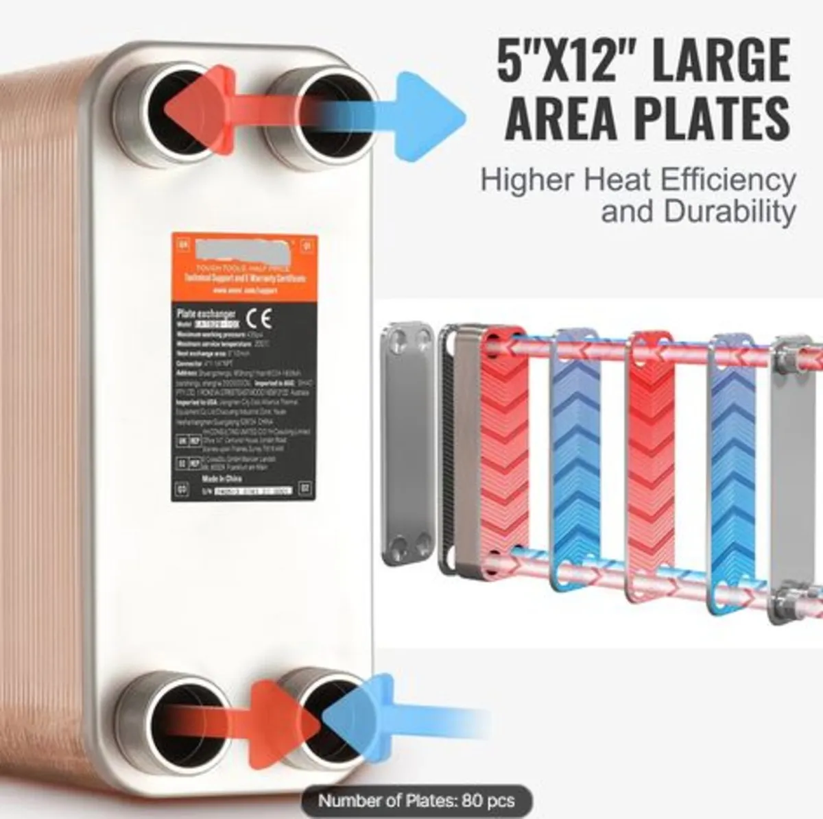 Heat Exchanger,5"x 12" 80 Plates Brazed Plate Heat - Image 3