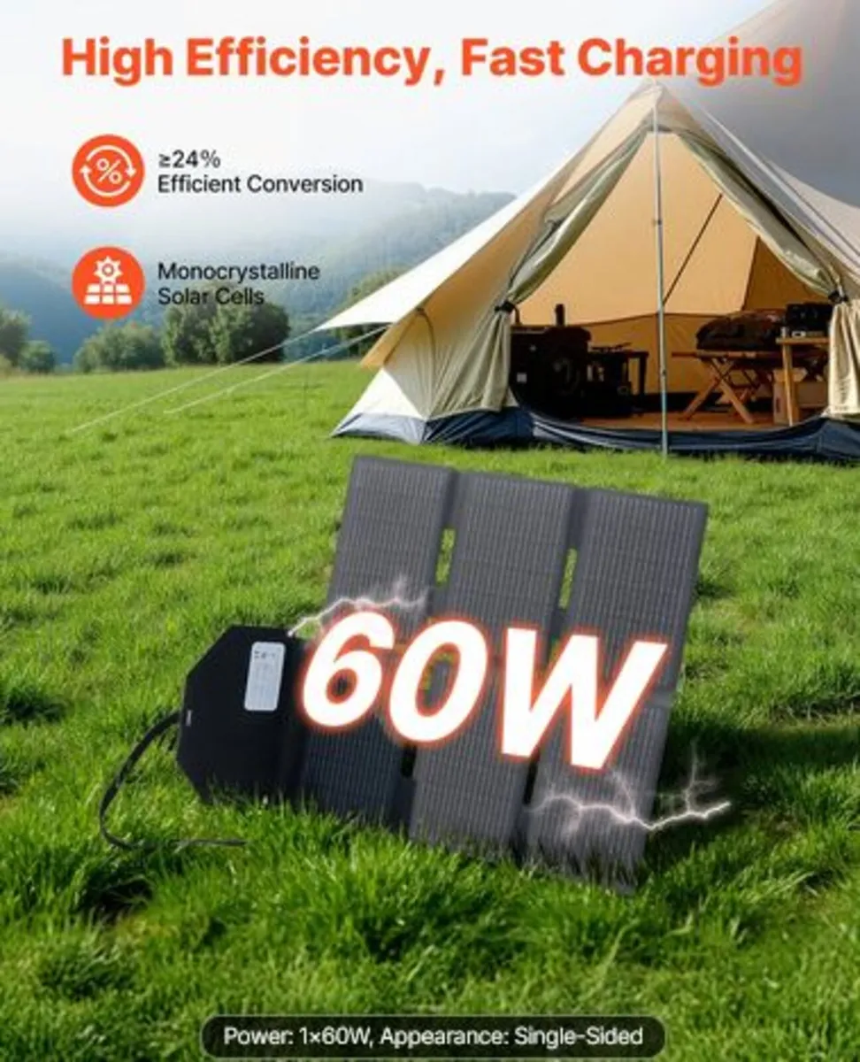 60W Foldable Solar Panel Charger, 16BB N-Type - Image 2