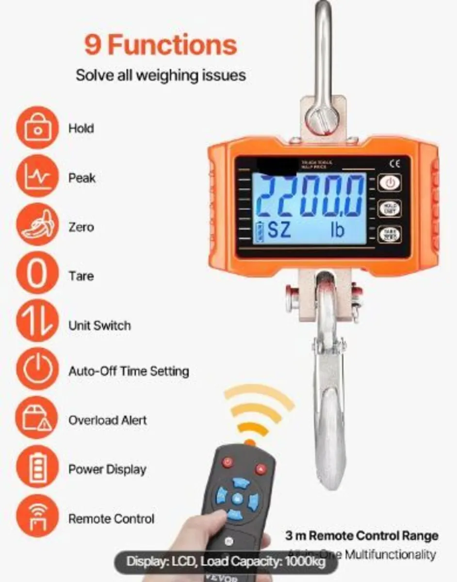 Digital Crane Scale, 2200 lbs/1000 kg - Image 2