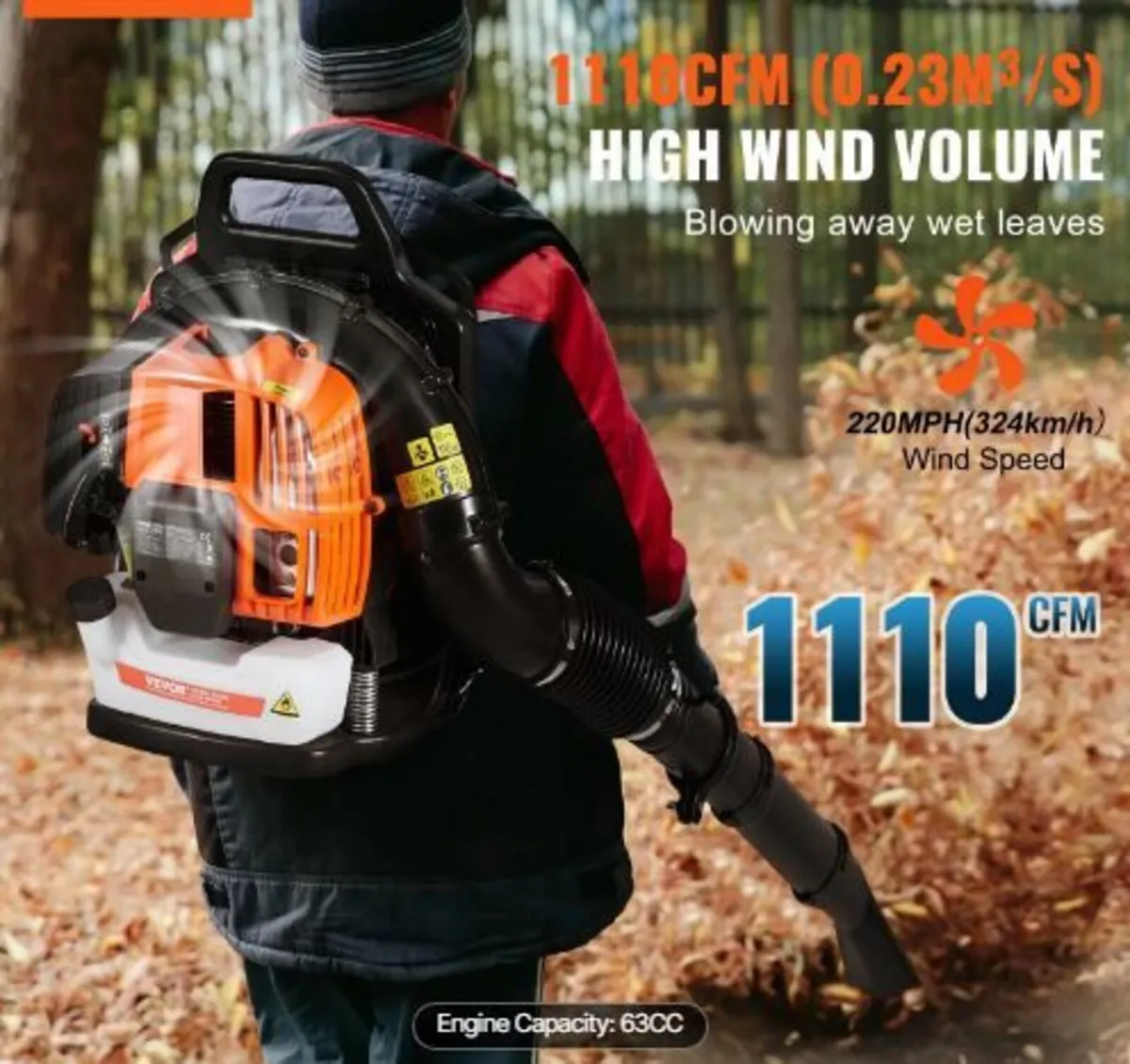 Backpack Leaf Blower, 63CC 2-Cycle Gas - Image 2