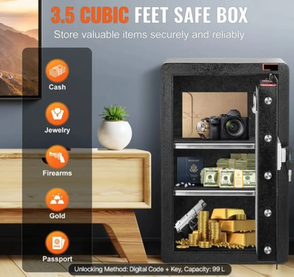Single Door 3.5 cu.ft Safe Box with Key Lock - Image 3