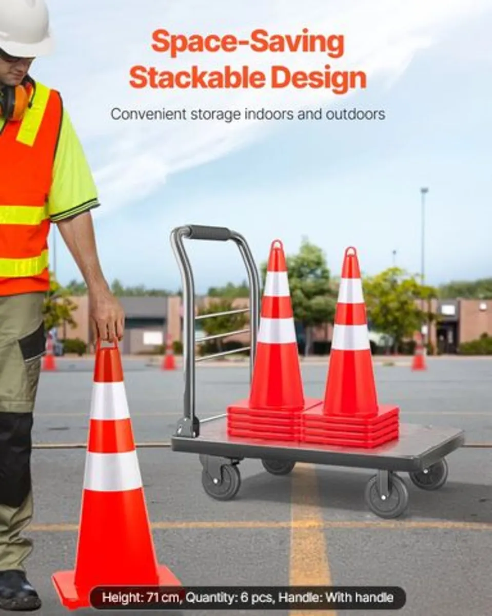 Safety Cones, 6 x 28" Traffic Cones, PVC Orange - Image 3