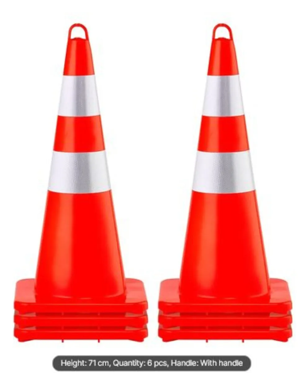 Safety Cones, 6 x 28" Traffic Cones, PVC Orange - Image 1