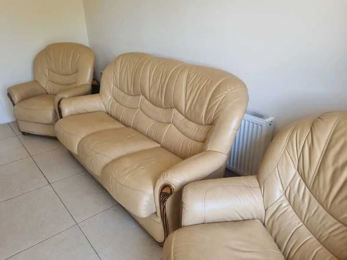 Leather 3 leather Mustard\Yellow piece Sofa - Image 1