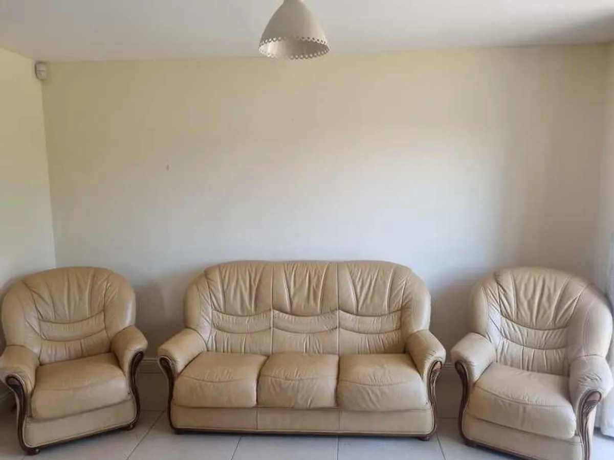 Leather 3 leather Mustard\Yellow piece Sofa - Image 2
