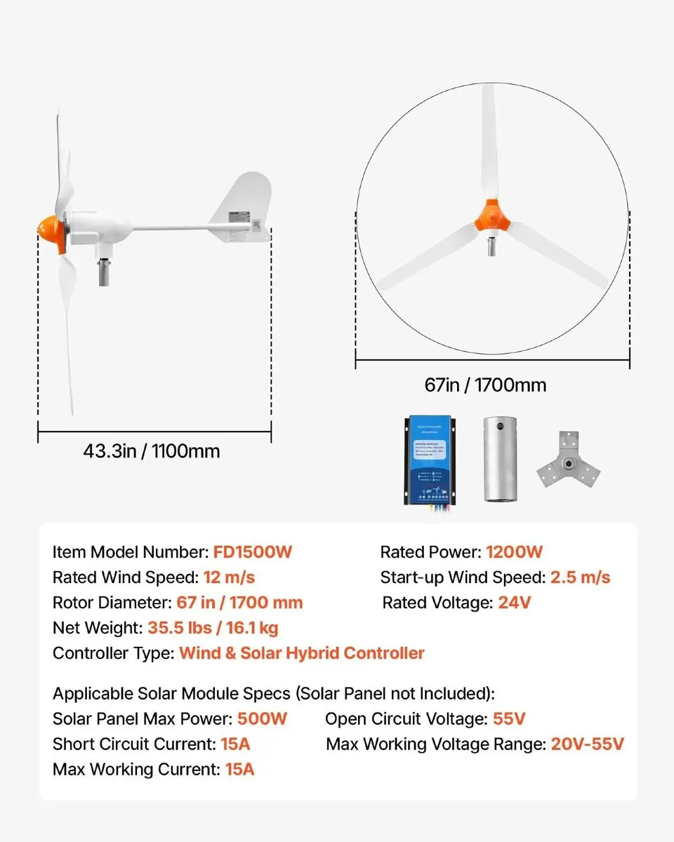 200W 24V Wind Turbine Kit with Hybrid Controller - Image 3