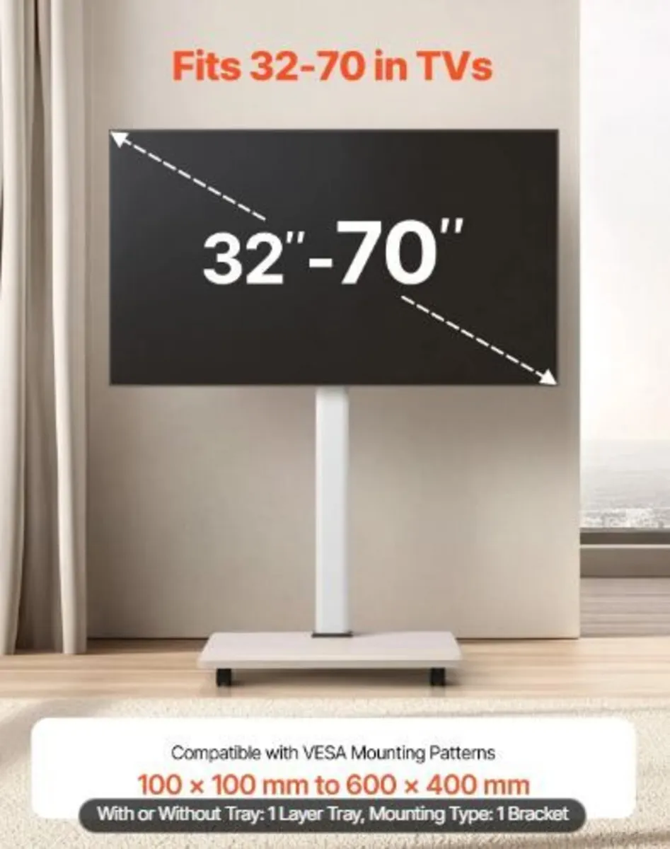 Rolling TV Stand, Mobile TV Cart - Image 2