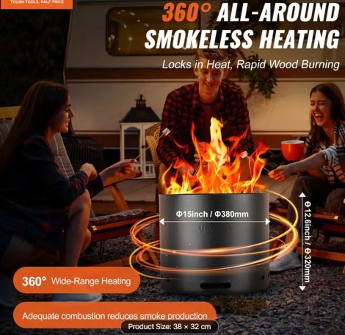 Smokeless Fire Pit Stove Bonfire,H: 12.6 in x Dia - Image 2