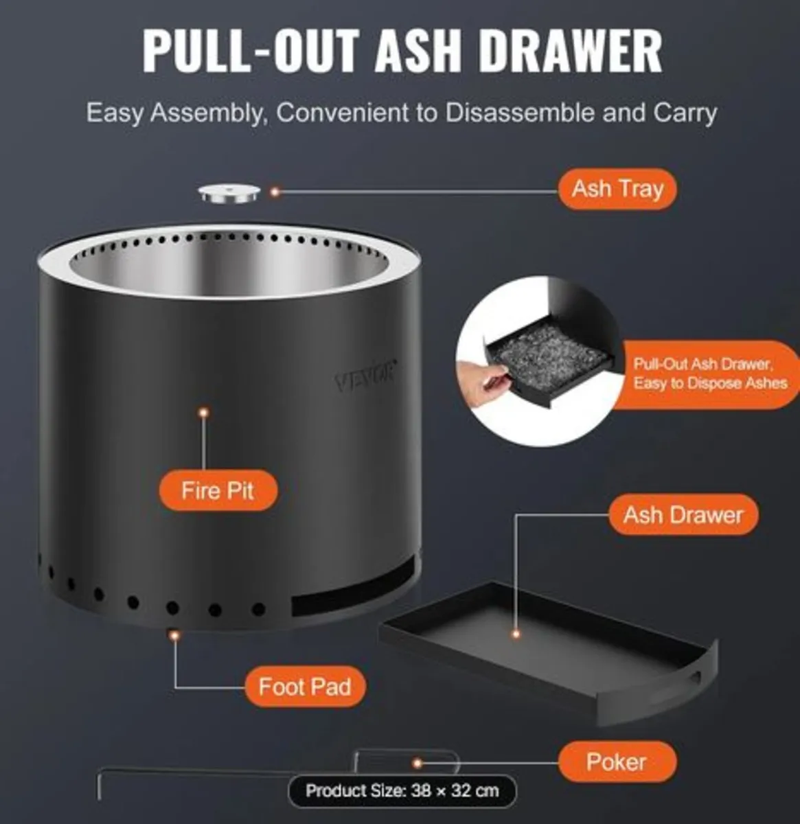 Smokeless Fire Pit Stove Bonfire,H: 12.6 in x Dia - Image 3