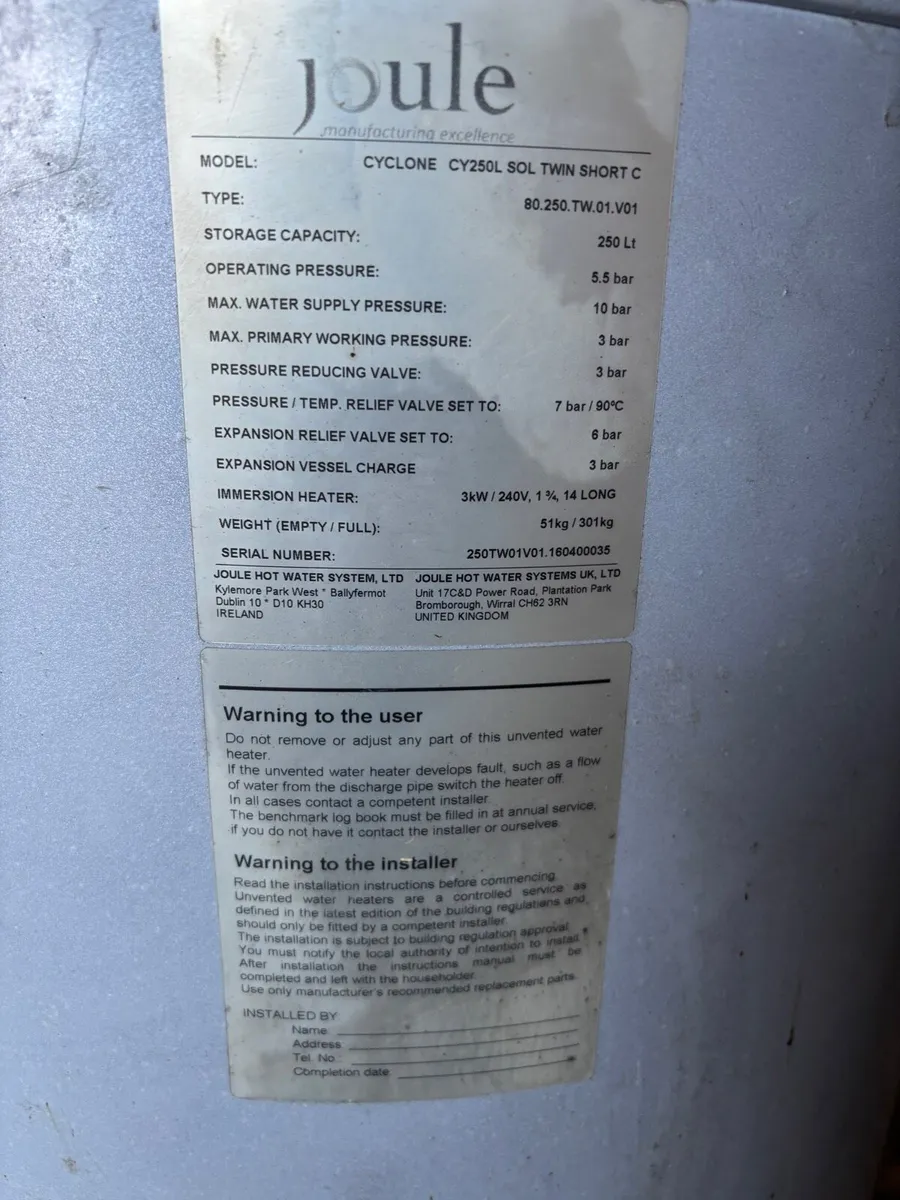 Joule twin source hot water cylinder - Image 1