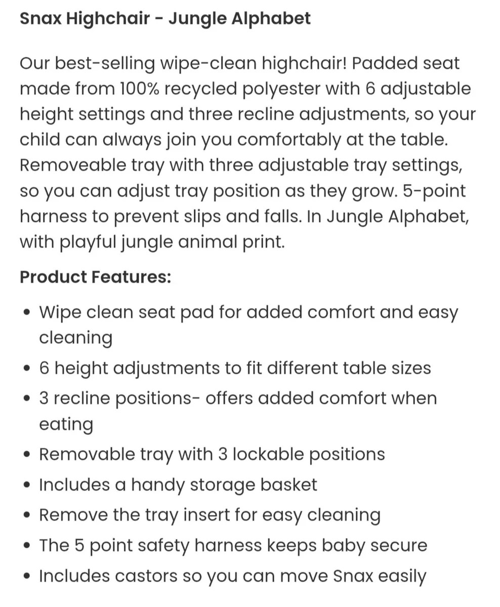 Highchair- Jungle Alphabet Mamas & Papas - Image 3