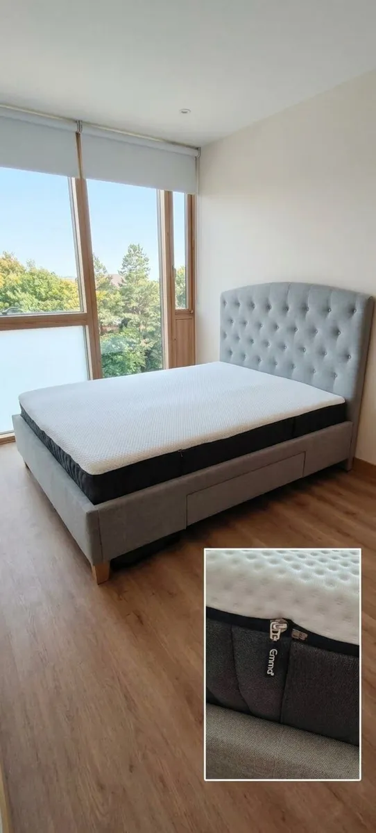 King Size Upholstered Bed + Emma Mattress (6 month - Image 1