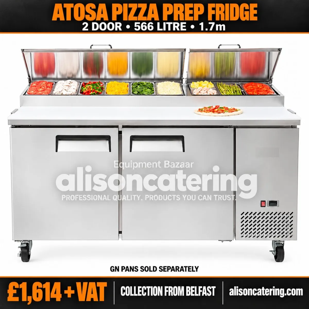 Atosa 2-Door Pizza Prep Fridge 566L - 1.7m - Image 1