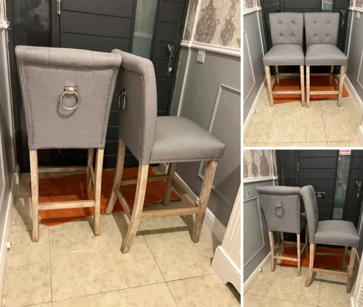 2X LIGHT GREY FABRIC COUNTER Bar STOOLS - CLARA DU - Image 1