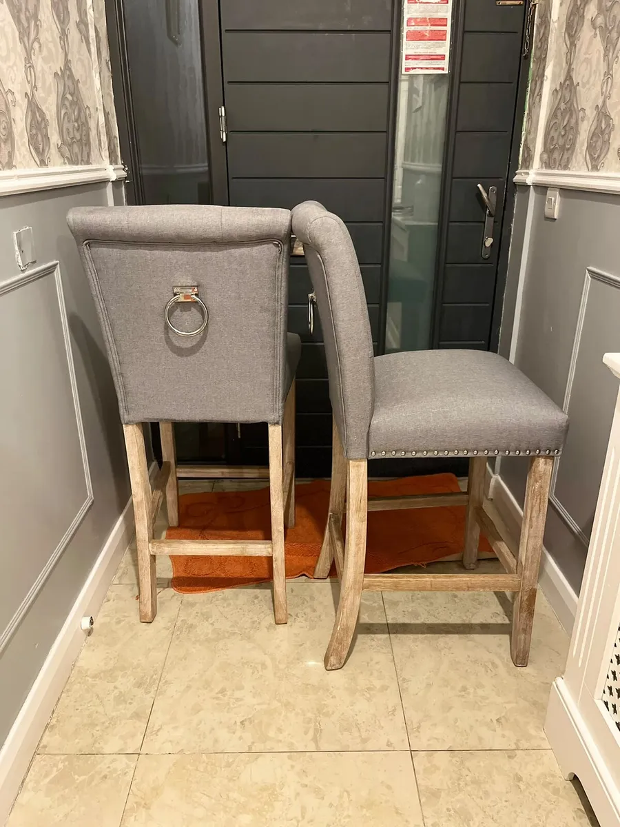 2X LIGHT GREY FABRIC COUNTER Bar STOOLS - CLARA DU - Image 3