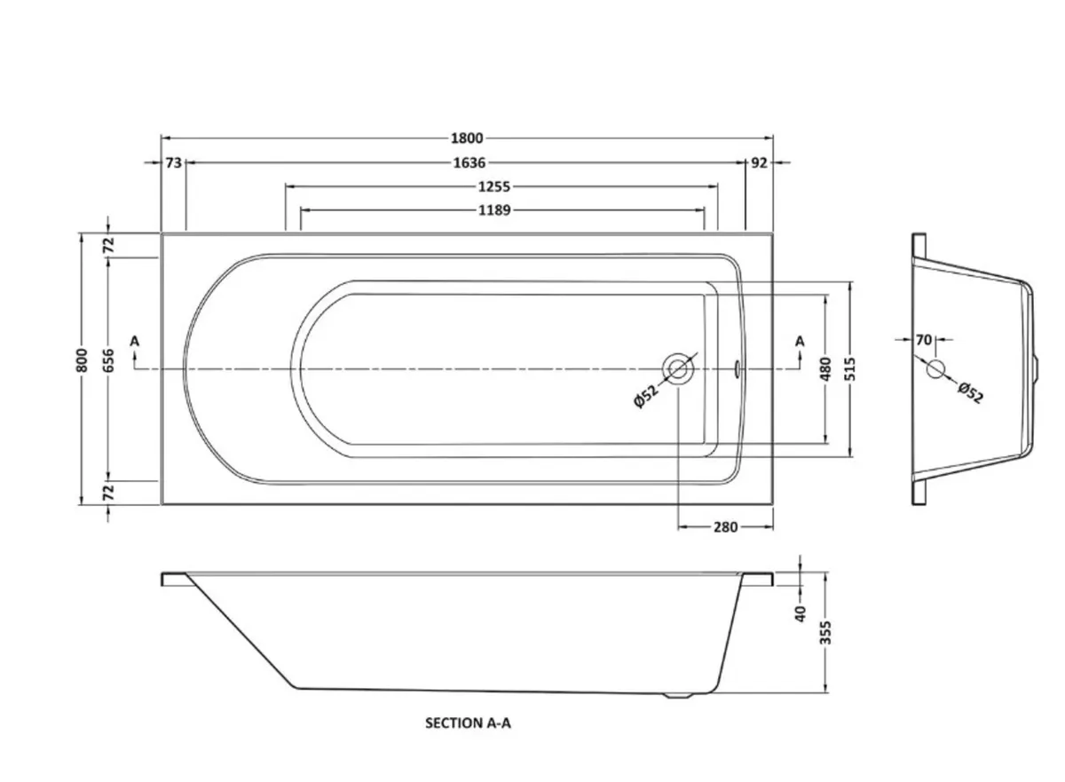 1800x800mm Single Ended Bath & Legs  - Image 2