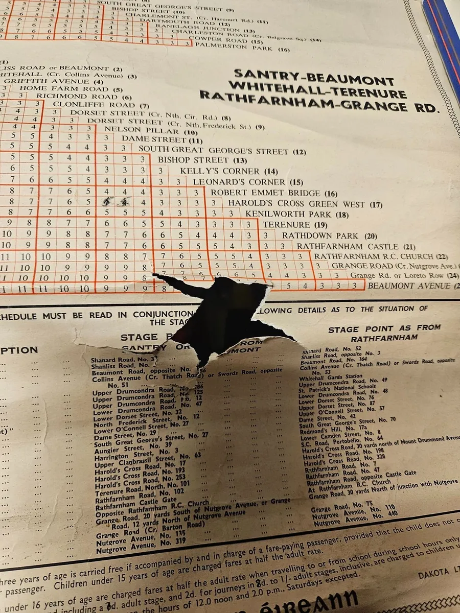 Vintage 1960's Dublin Bus Timetable - Image 2