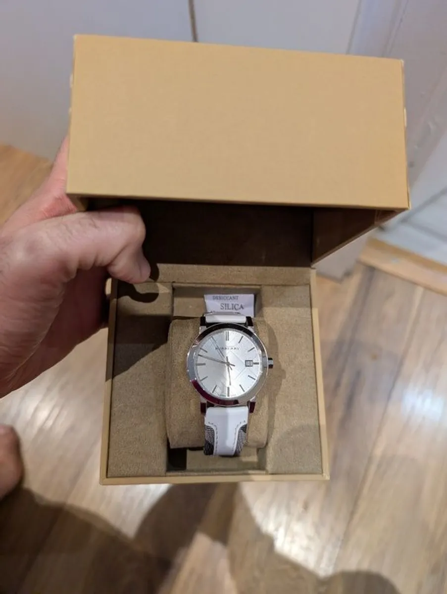 Authentic Burberry White Leather Watch Includes Box! - Image 1