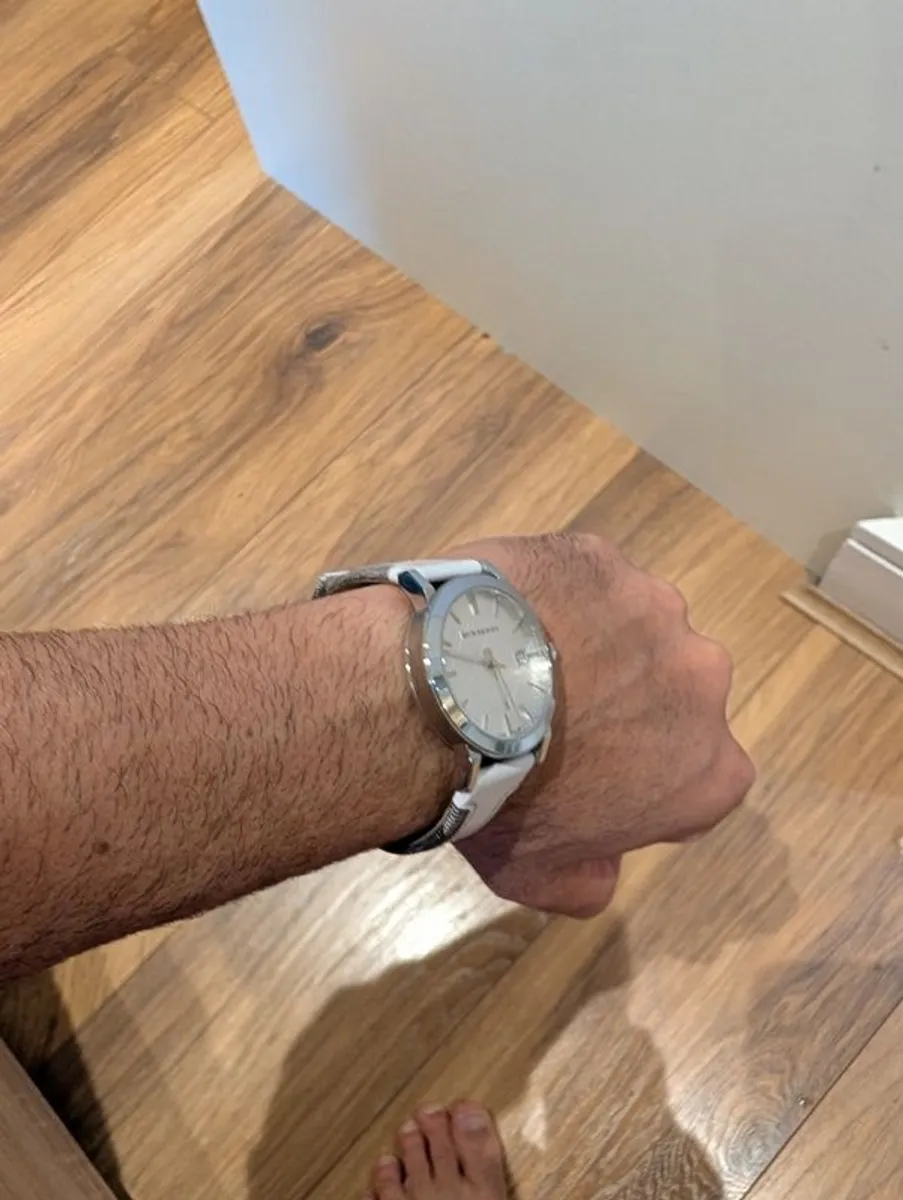 Authentic Burberry White Leather Watch Includes Box! - Image 2