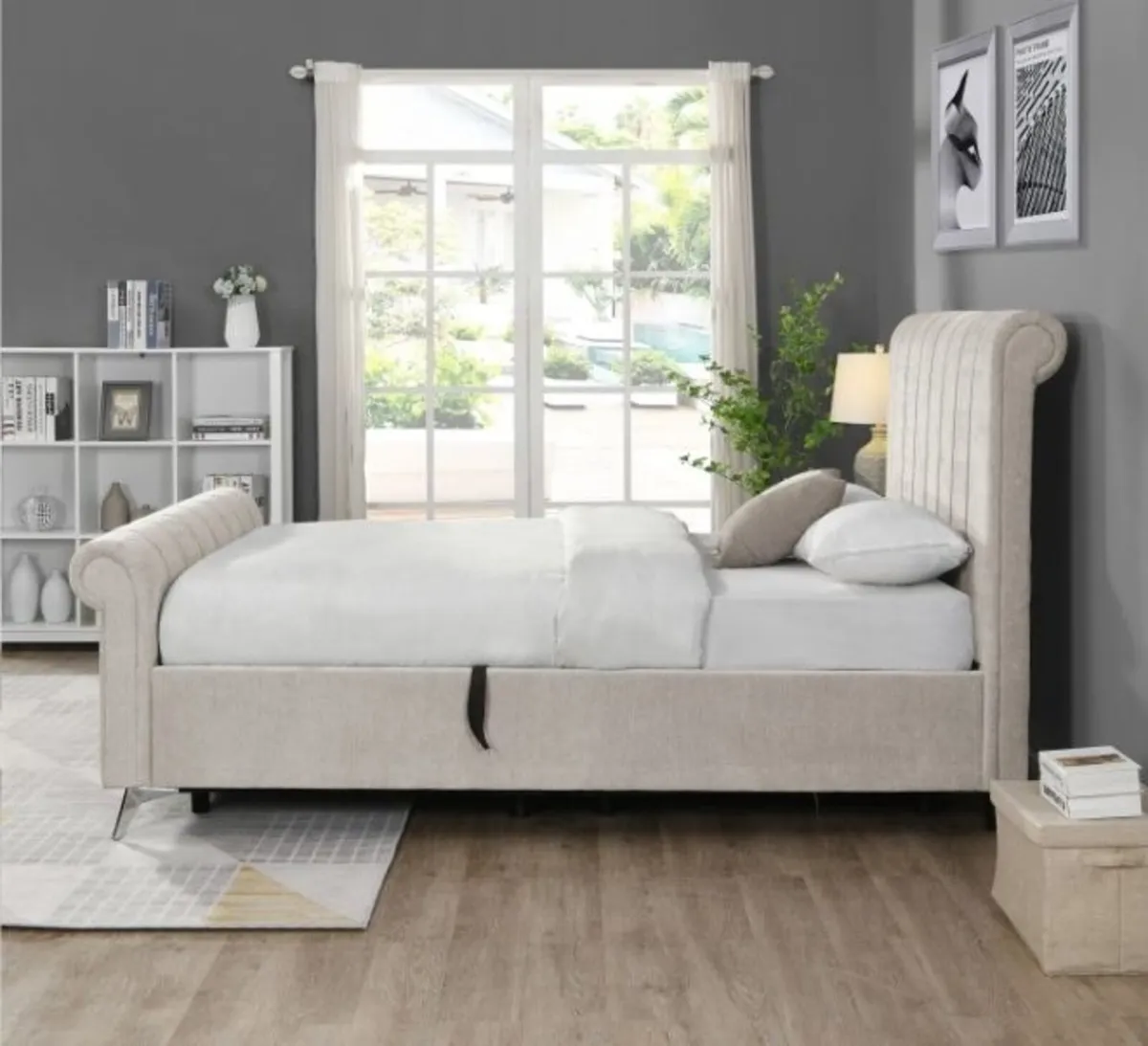 Carlow Upholstered Storage Bed – Beige - Image 3