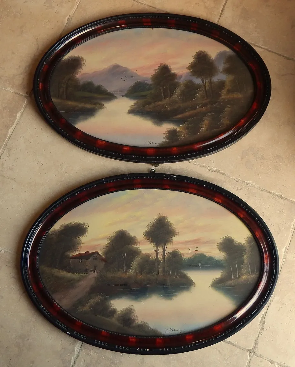 2 Large Signed Oil on Board Paintings - Image 1