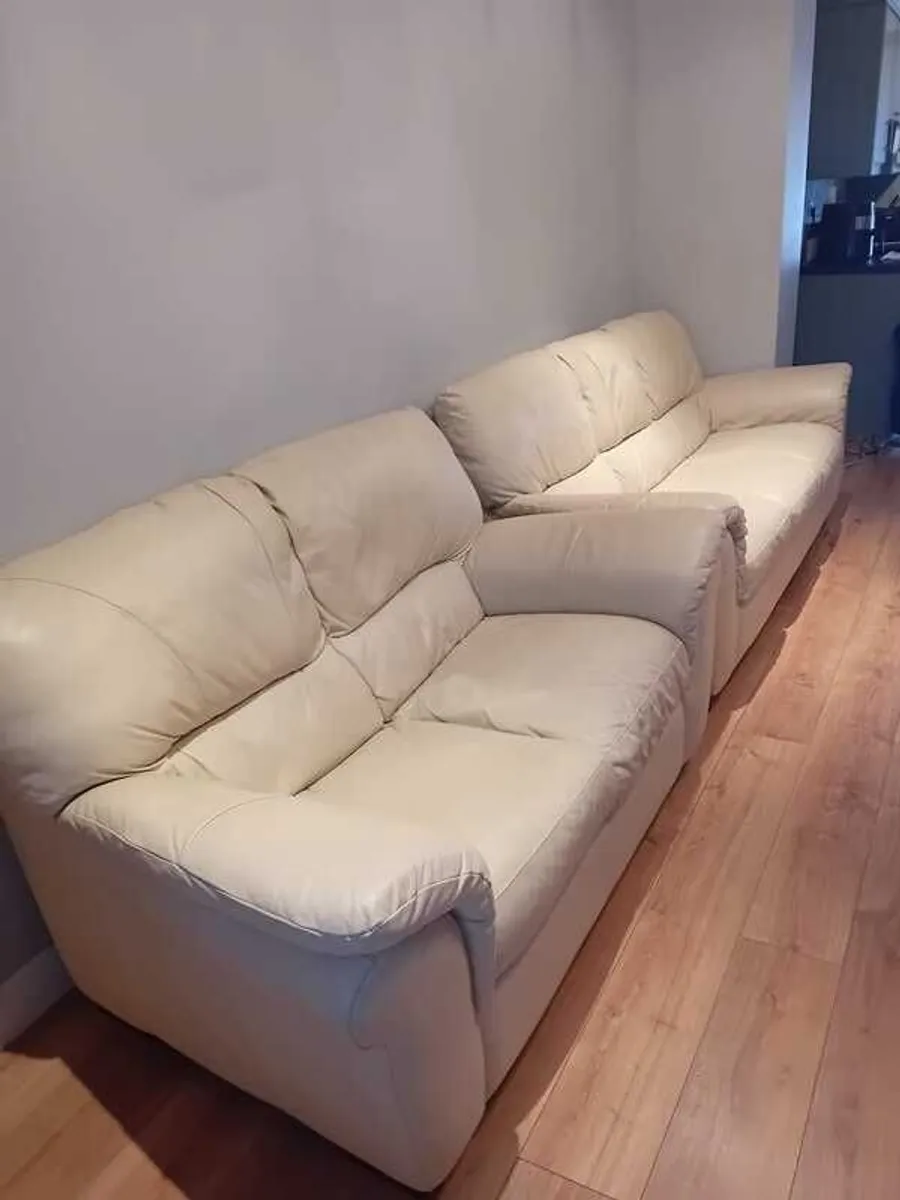Pair Of Matching White Leather Sofas - Image 1