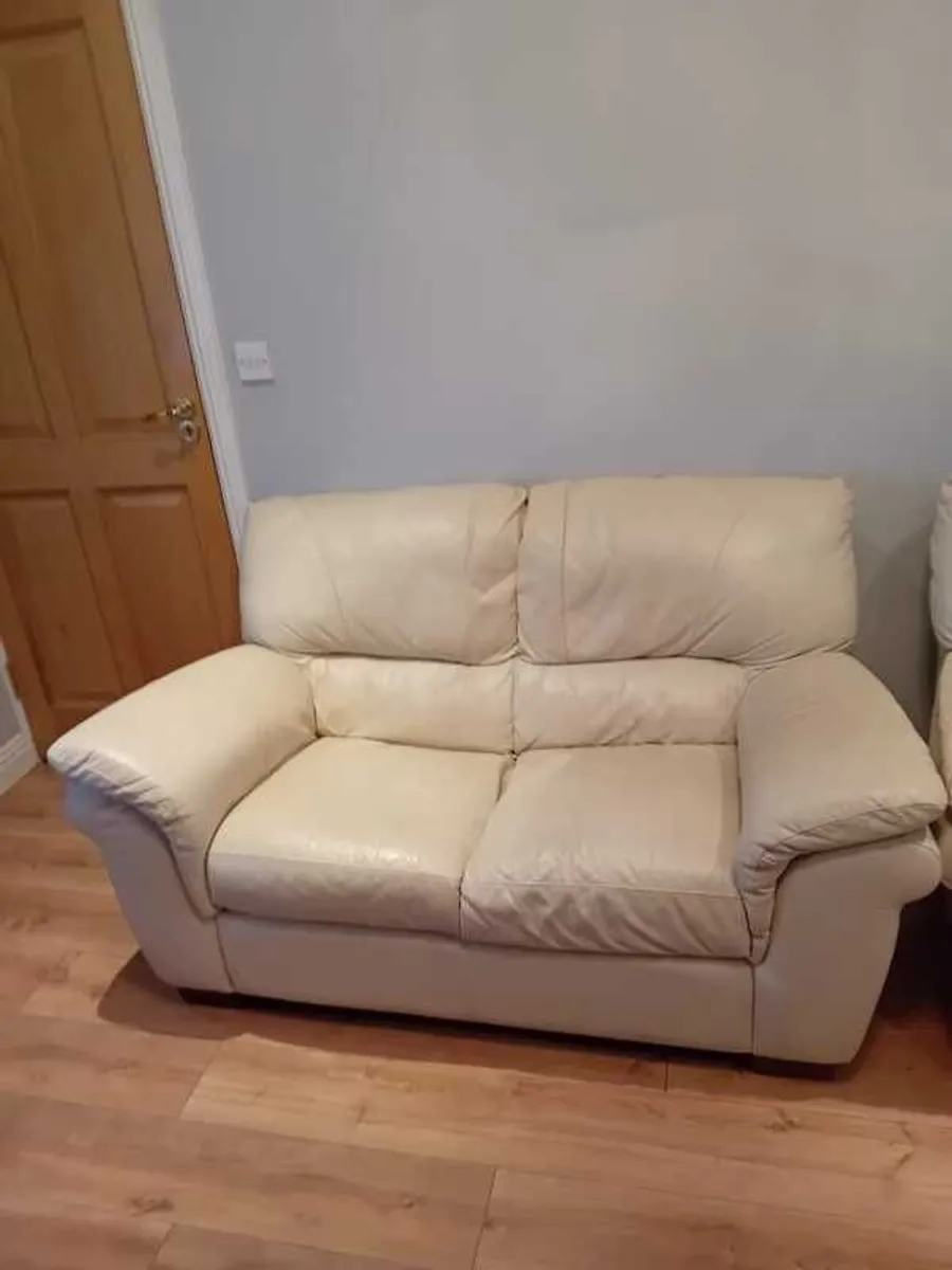 Pair Of Matching White Leather Sofas - Image 3
