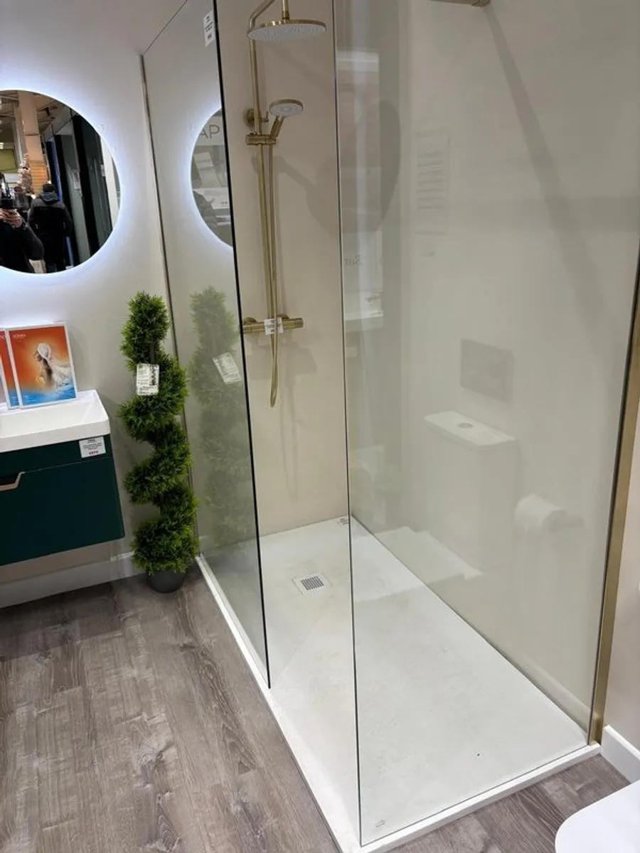 Brushed Brass Glass Shower Panel 1200mm - Image 4