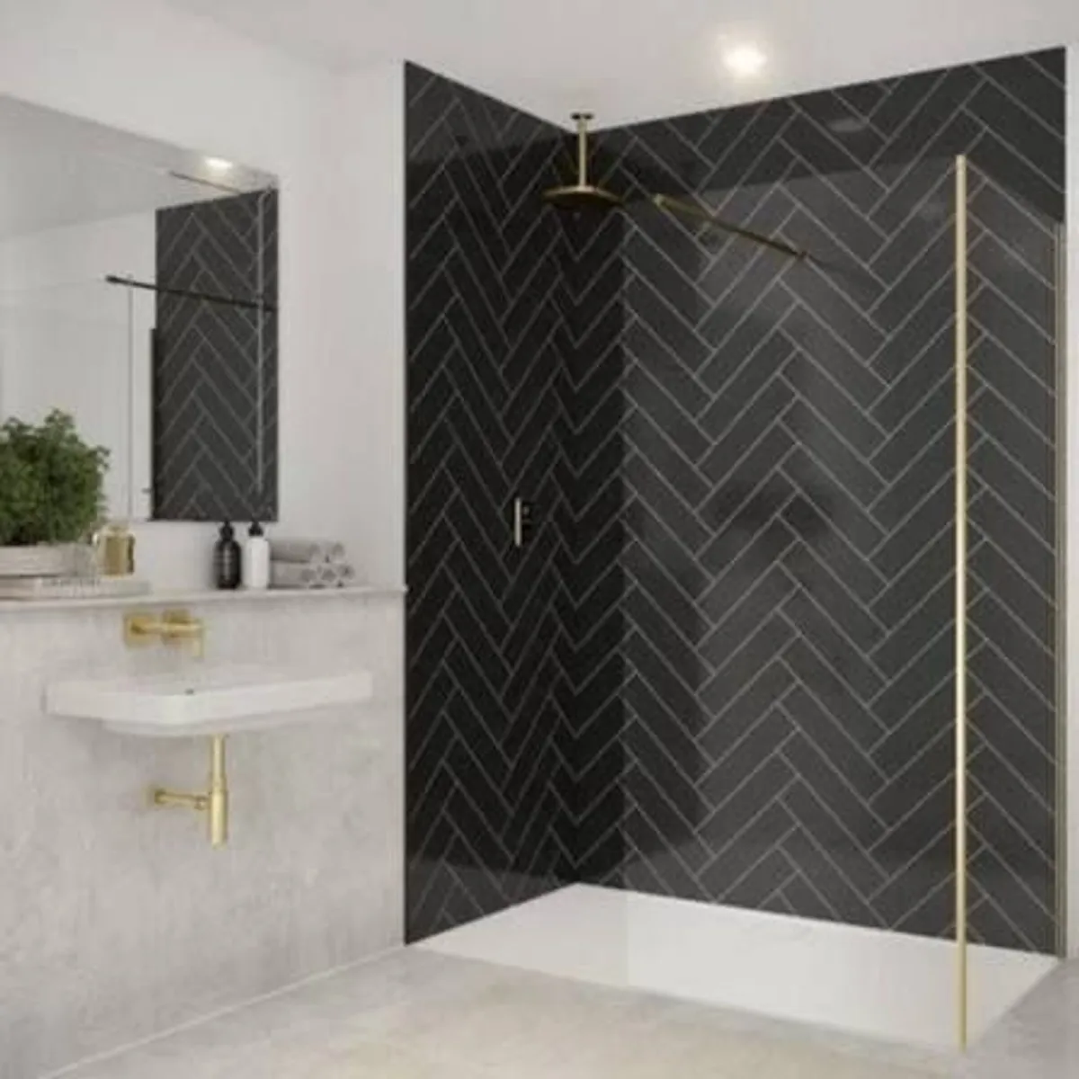 Brushed Brass Glass Shower Panel 1200mm - Image 1