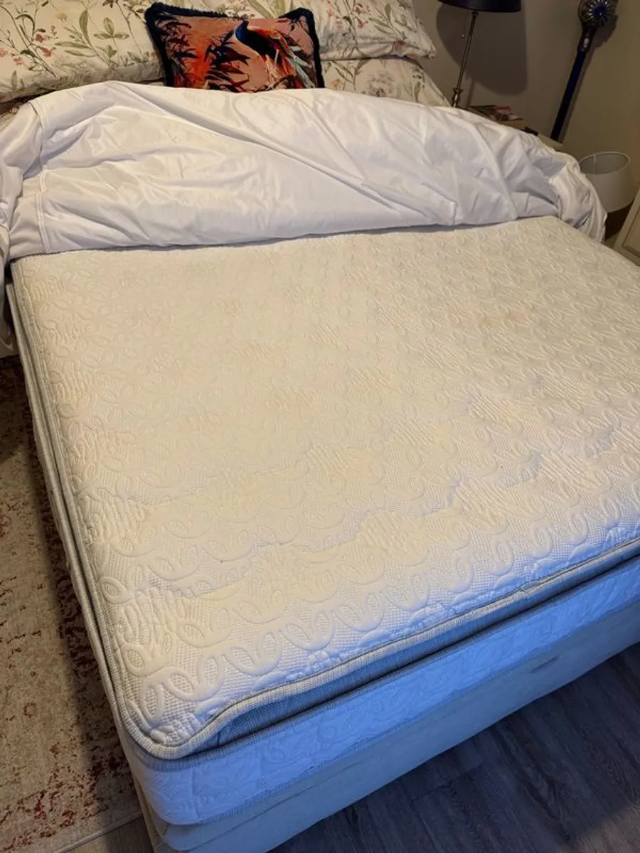 Bed 4ft6 and headboard and pillow top mattress and storage - Image 1