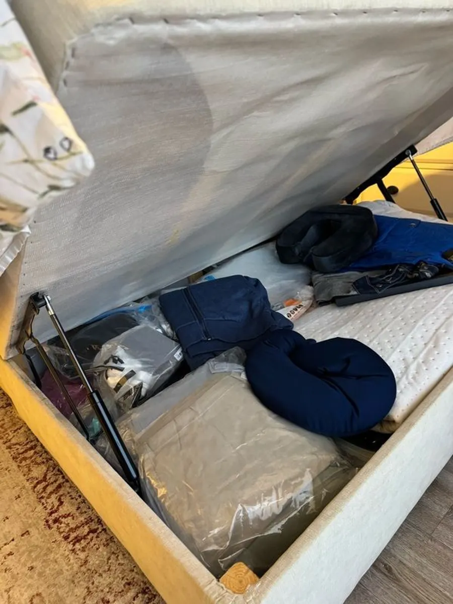 Bed 4ft6 and headboard and pillow top mattress and storage - Image 2