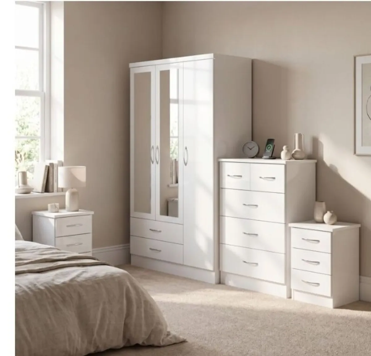 Nevada 3 Door 2 Drawer Mirrored Wardrobe Bedroom S - Image 2