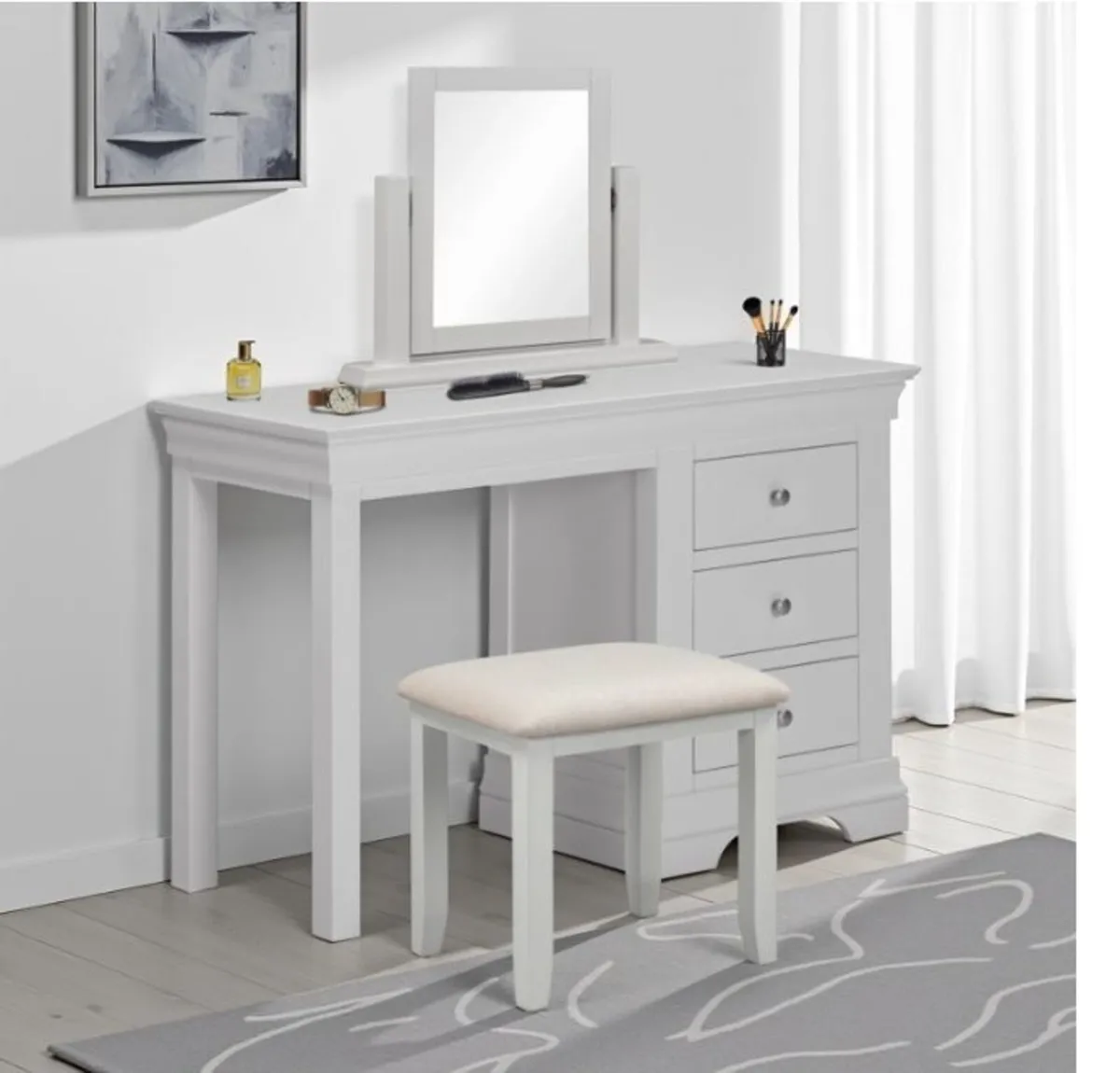 Bordeaux 3 Drawer Dressing Table Set Pebble Grey - Image 2