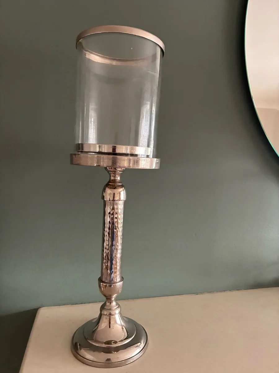 Pillar candle on chrome stand x 2 - Image 1