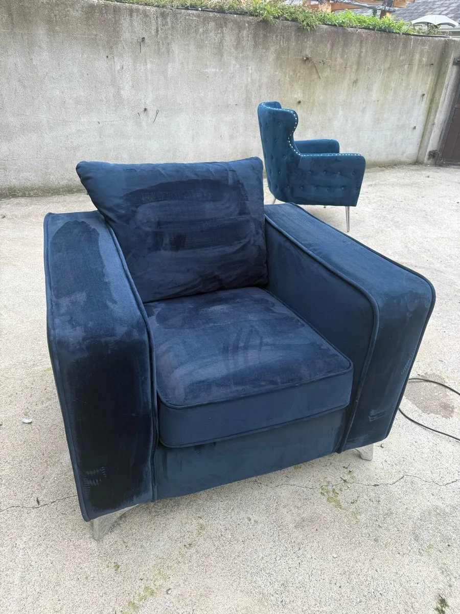 Navy Blue Armchair – Velvet/Velour Finish - Image 1