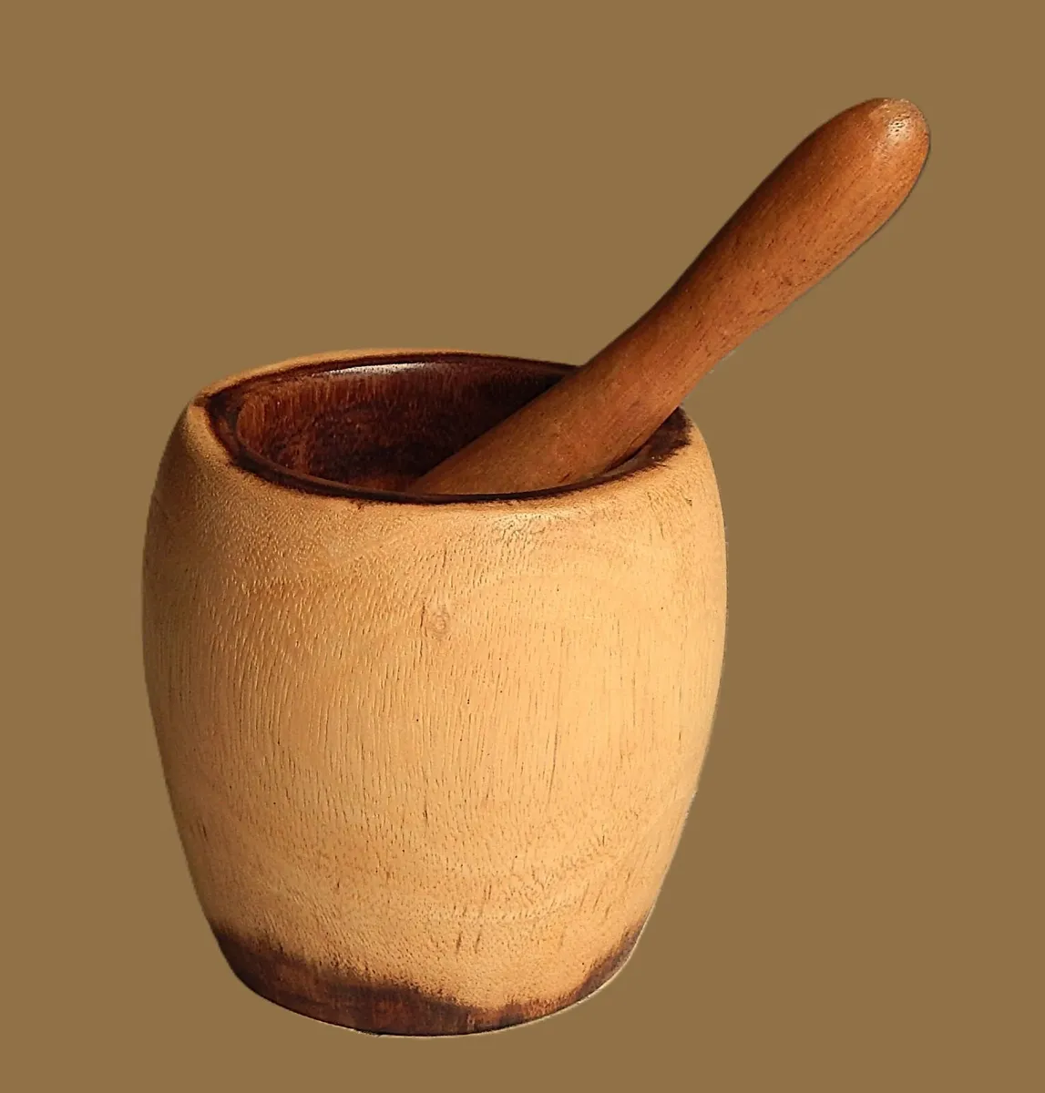 Large Hand Turned Wood Mortar &  Pestle - Image 1