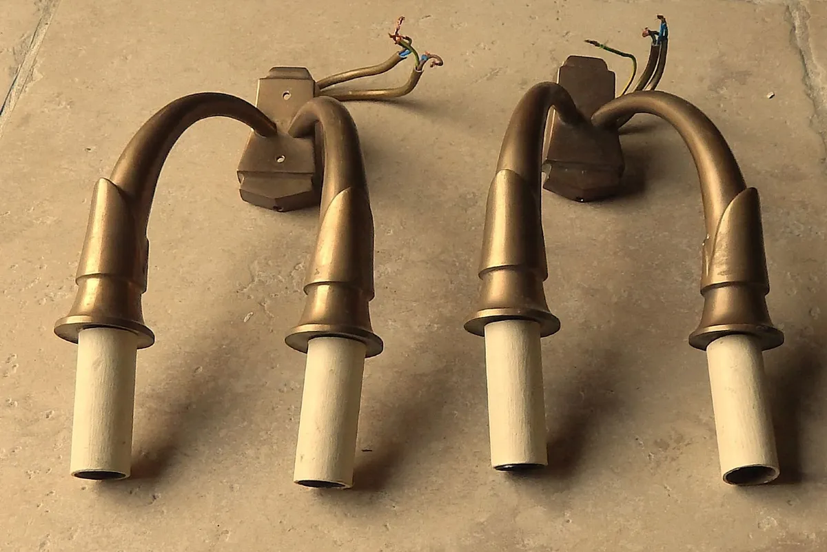 2 Vintage Brass Wall Light Sconces - Image 2