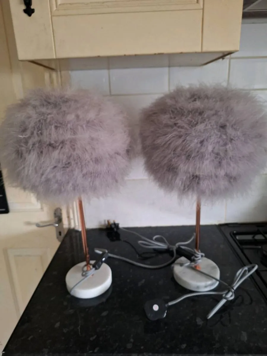 A pair of marble based feather table lamps