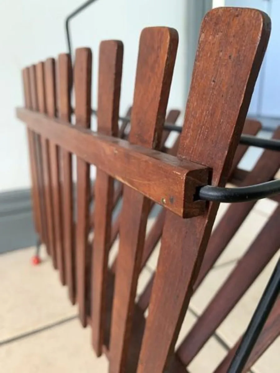 Atomic Teak & Wire Magazine Rack - Mid Century - Image 3